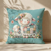 Coussin Agneaux Mignons avec Accents Floraux et Patchwork