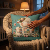 Coussin Agneaux Mignons avec Accents Floraux et Patchwork