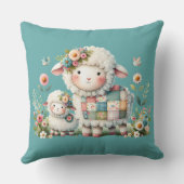 Coussin Agneaux Mignons avec Accents Floraux et Patchwork (Verso)