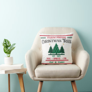 Coussin Agritourisme des arbres de Noël coupés et de porte
