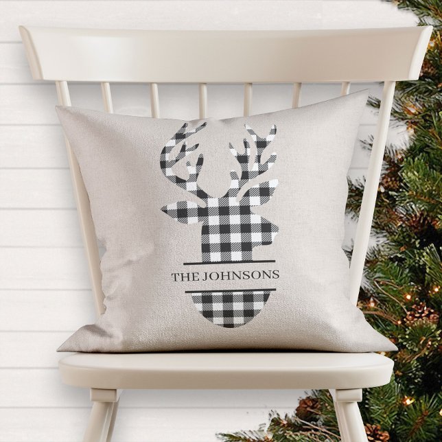Coussin Agritourisme Monogramme Cerf Noir Beige Plaid (Créateur téléchargé)