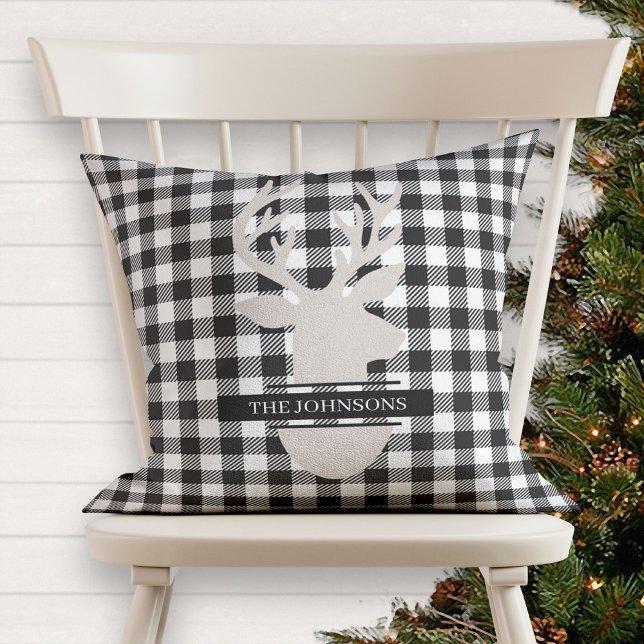 Coussin Agritourisme Monogramme Noir Plaid Cerf Beige (Créateur téléchargé)