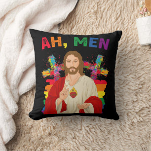 Coussin Ah Men Funny LGBT Gay pride Jesus Christian