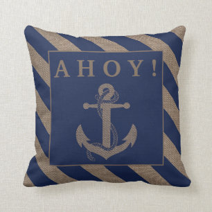 Coussin Ahoy ! Ancre nautique Bleu et bracelet marine