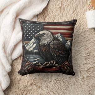Coussin Aigle Bald Conçu Contre Le Motif Drapeau Américain