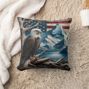 Coussin Aigle Bald Perché Avec Drapeau Américain