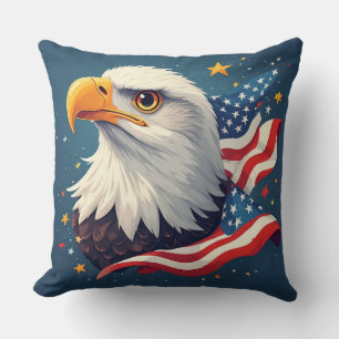 Coussin Aigle de dessin animé patriotique avec drapeau amé