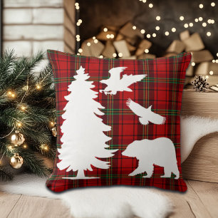 Coussin Aigle de l'Ours des pins sur tarte noire rouge
