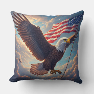 Coussin Aigle héroïque flottant drapeau américain patrioti