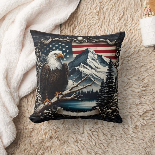 Coussin Aigle Majestic Avec Arrière - plan Drapeau América (Couverture)