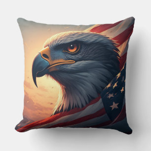 Coussin Aigle patriotique minimaliste avec drapeau américa
