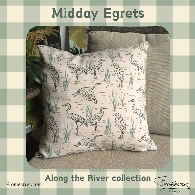 Coussin Aigrettes à midi - Le long de la rivière - motif d (Créateur téléchargé)
