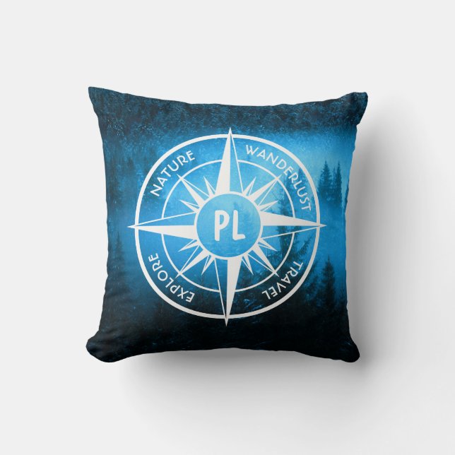 Coussin Aiguille de compas monogramme brouillard dans la f (Recto)
