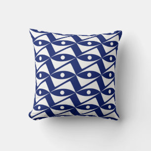 Coussin Ailes delta du milieu du siècle - marine et blanc