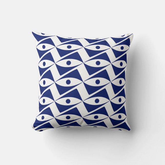 Coussin Ailes du Delta du milieu du siècle - blanc et mari (Recto)