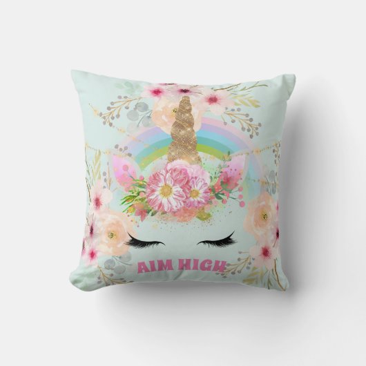 Coussin AIM HIGH Rose Gold Parties scintillant Unicorn Fac (Recto)