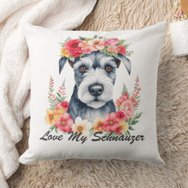 Coussin Aime mon schnauzer floral (Couverture)