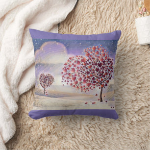 Coussin Aimer l'arbre avec les coeurs Aquarelle