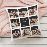 Coussin Aimez-vous maman | Photo Collage Texte manuscrit<br><div class="desc">Ce coussin simple et élégant dit "Aimez-vous maman" dans un texte blanc et tendance, écrit à la main, avec un coeur assorti et une tache pour votre nom, sur un cadre centre carré noir. Il y a une grille de photos avec de la place pour montrer huit de vos photos...</div>