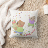 Coussin Aimez-vous : Ours et lapin en peluche avec fleurs (Couverture)