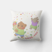 Coussin Aimez-vous : Ours et lapin en peluche avec fleurs (Verso)