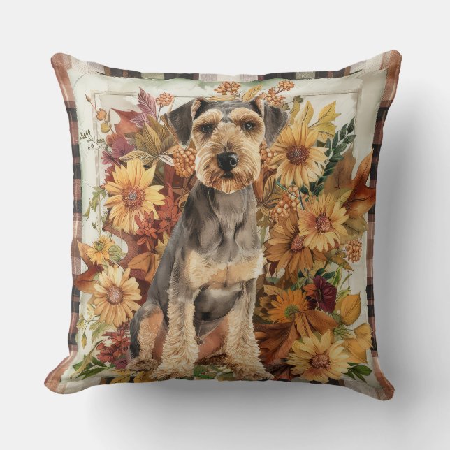 Coussin Airedale Fall Watercolor Flowers (Recto)