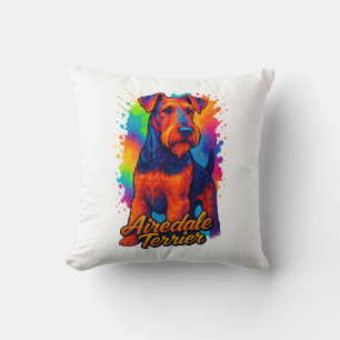Coussin Airedale Terrier Pop Illustration colorée