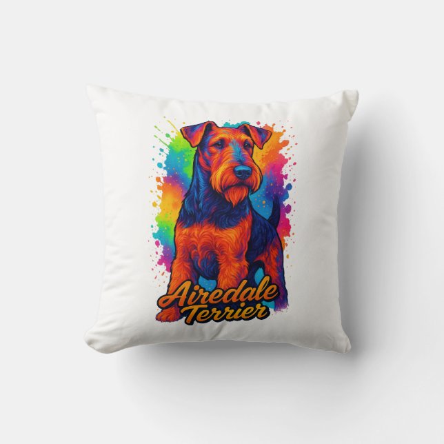 Coussin Airedale Terrier Pop Illustration colorée (Recto)