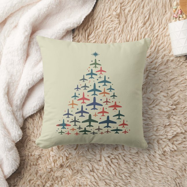 Coussin Airplane Christmas Tree Retro Pilot Flying Flight  (Couverture)