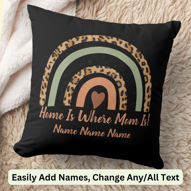 Coussin Ajouter des noms à la maison est où maman Leopard  (Créateur téléchargé)
