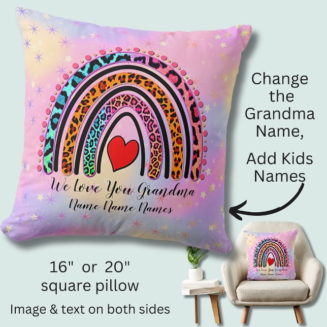 Coussin Ajouter des noms Texte Grand-mère Coeur Boho Rainb (Créateur téléchargé)