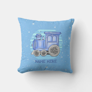 Coussin Ajouter le nom Steam Train Engine Baby Blue