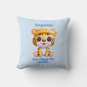 Coussin Ajouter le nom Texte, Bébé Tigre avec Casquette su
