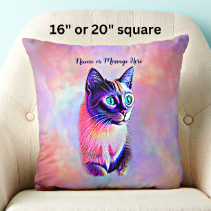 Coussin Ajouter le nom Texte, Pastels Peint Chat Siamais