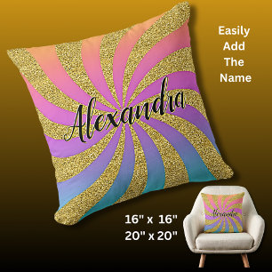 Coussin Ajouter le nom Tournage tordu Pop Art Sparkles Arc