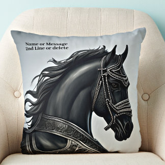 Coussin Ajouter un message de nom, Cheval Noir Fort avec A