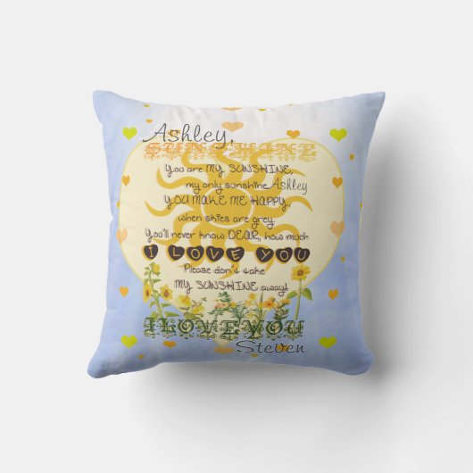 Coussin Ajouter un nom Coeurs et soleil (Verso)