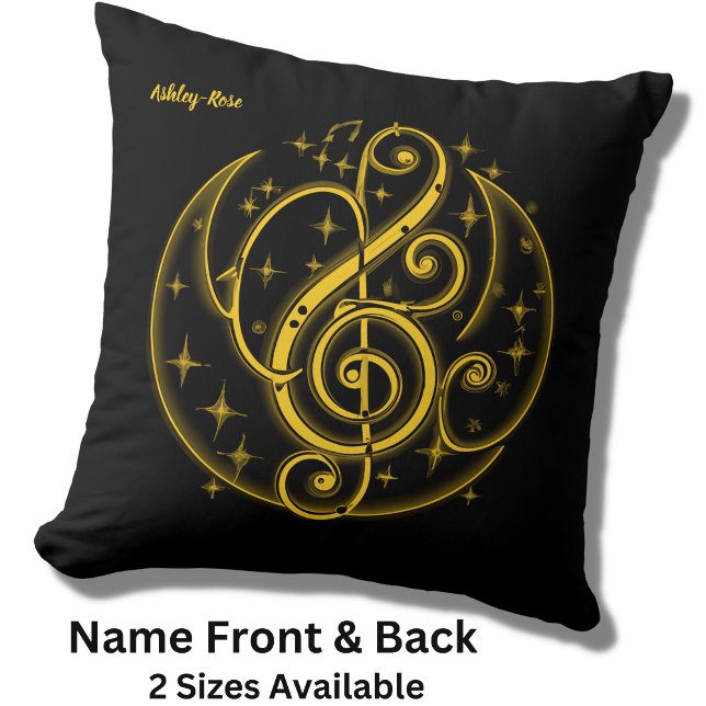 Coussin Ajouter un nom Texte Abstrait Golden Treble Clef s (Créateur téléchargé)