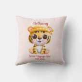 Coussin Ajouter un nom Texte, bébé tigre avec chapeau sur (Verso)