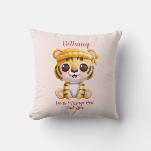 Coussin Ajouter un texte de nom, bébé tigre avec un chapea (Recto)