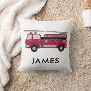 Coussin Ajoutez Votre Nom Camion de pompiers rouge personn