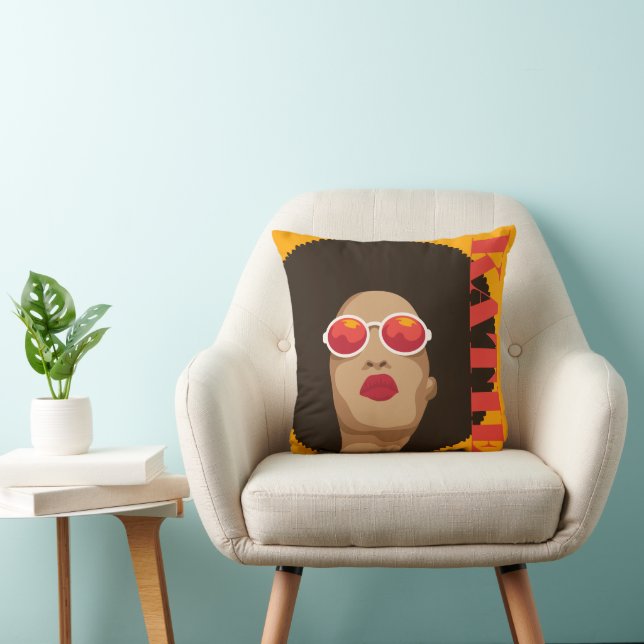 Coussin Ajoutez votre nom | Moderne Pop Art Girl (Chaise)