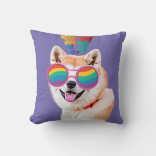 Coussin Akita Chien avec Coeurs Saint Valentin