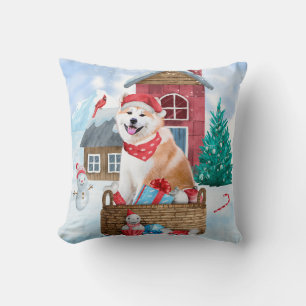 Coussin Akita Chien dans la neige Maison de Chien de Noël