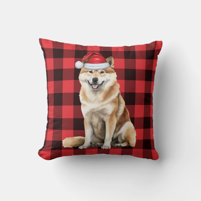 Coussin Akita Chien Red Buffalo Plaid Noël Holiday (Recto)