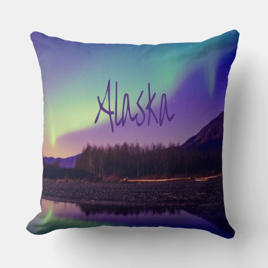 Coussin Alaska Northern Lights Mountains Lake (Recto)