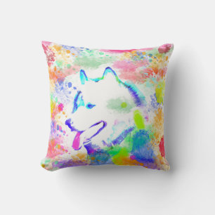 Coussin Alaskan Malamute Chien Watercolor Art Portrait