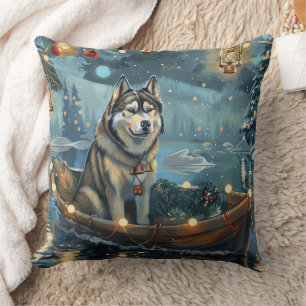 Coussin Alaskan Malamute Noël Festive Voyage
