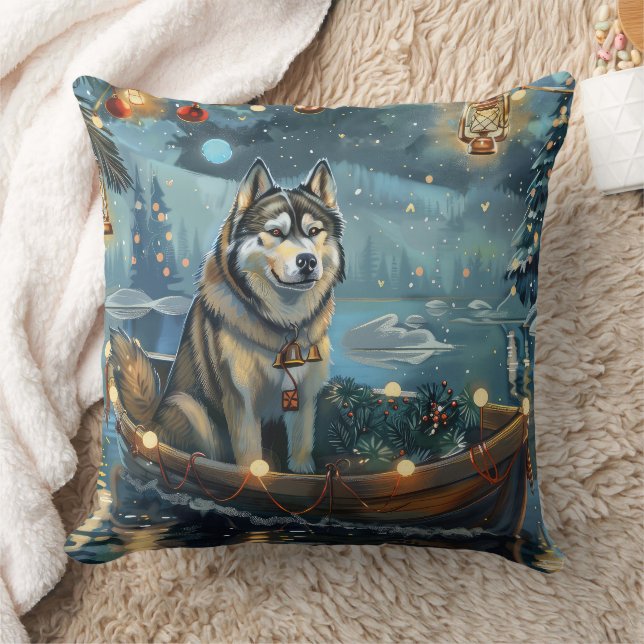 Coussin Alaskan Malamute Noël Festive Voyage (Couverture)