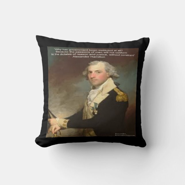 Coussin Alexander Hamilton et citation « Pourquoi le gouve (Recto)
